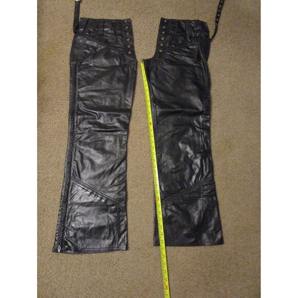 VTG DANE III-Zipper-Soft Black Leather Motorcycle Chaps-Adult L-made in USA - Picture 5 of 7